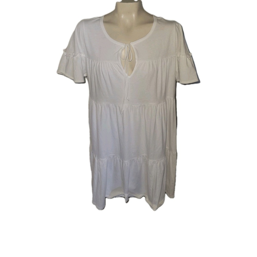 J CREW New Tiered Layered White Flowy Dress Beach Summer‎ Coastal California